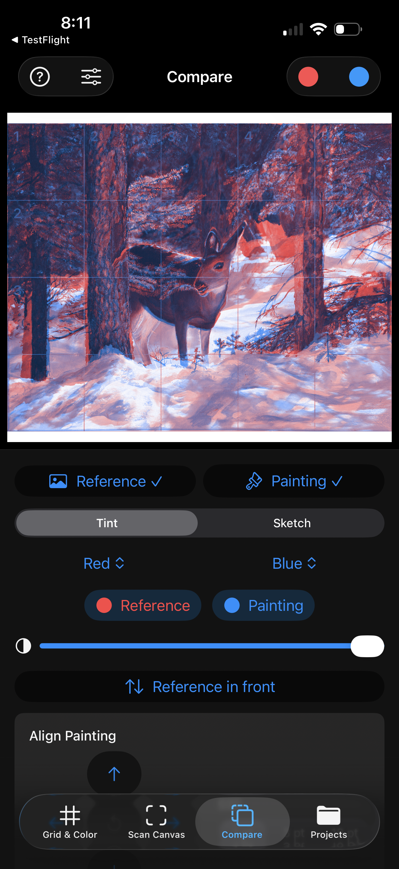 Compare — overlay reference and canvas to spot differences